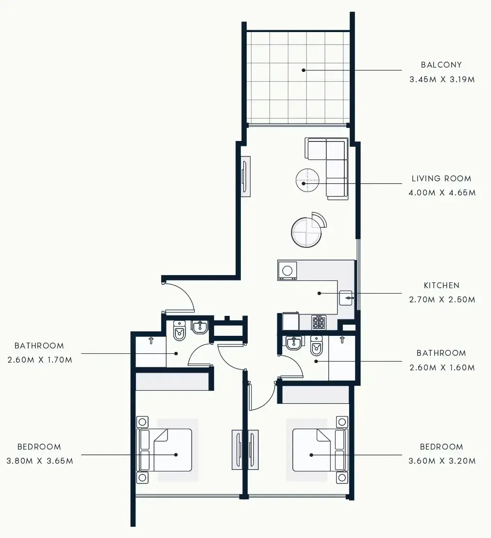2 Bedrooms apartments - Riviera Beach Front floor plan