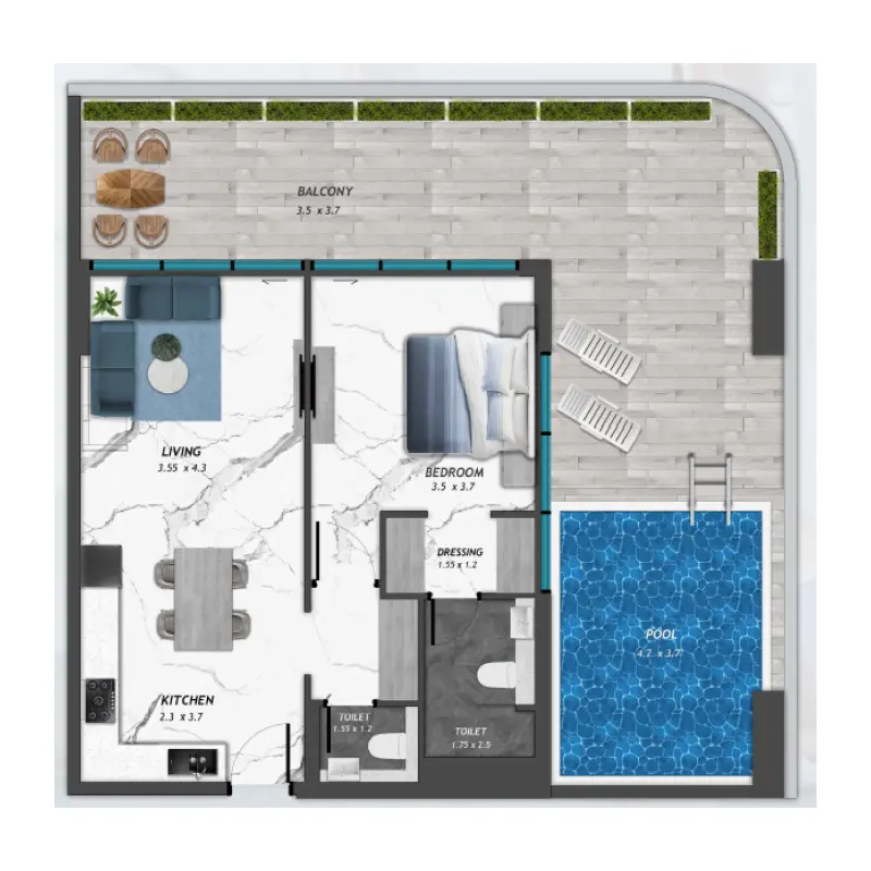 1 bedroom floor plan