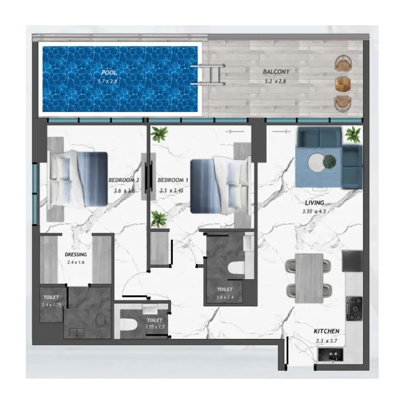 2 bedroom floor plan