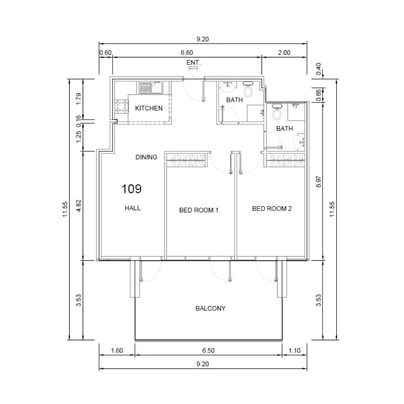 2 bedroom floor plan