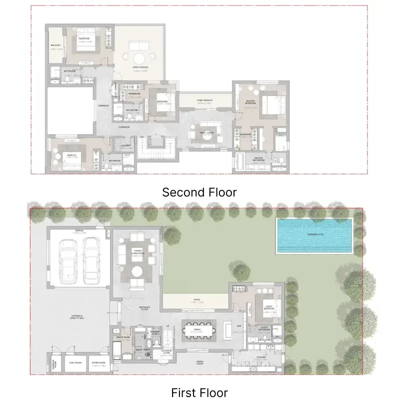 5 Bedrooms villa - Elwood floor plan