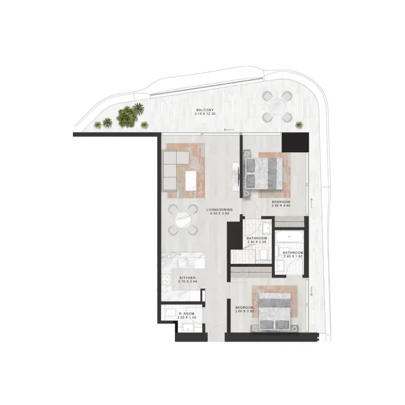 2 bedroom floor plan