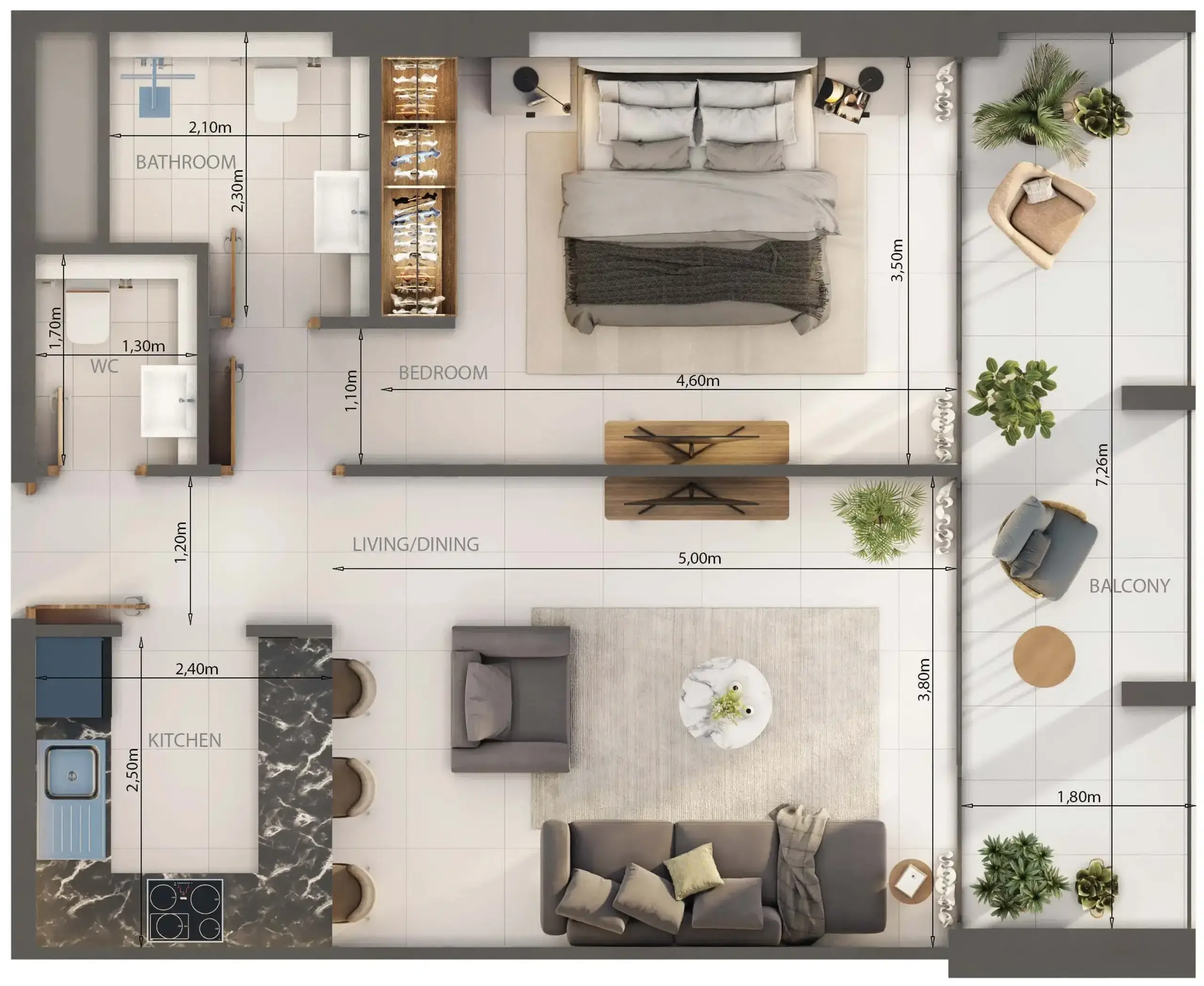 1 Bedroom apartments - Oasis Lofts floor plan