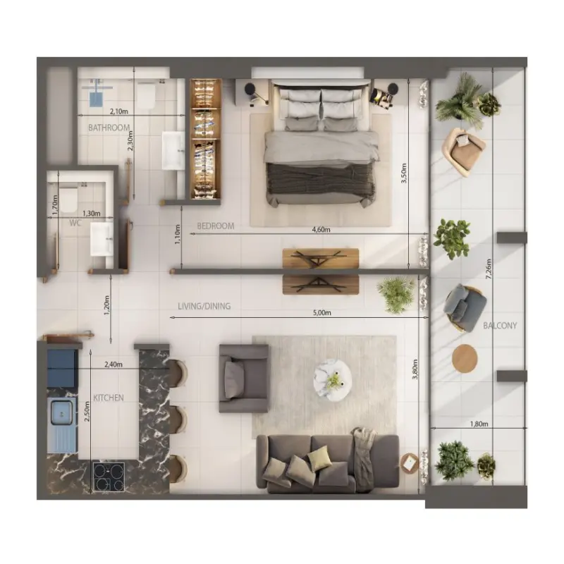 1 bedroom floor plan