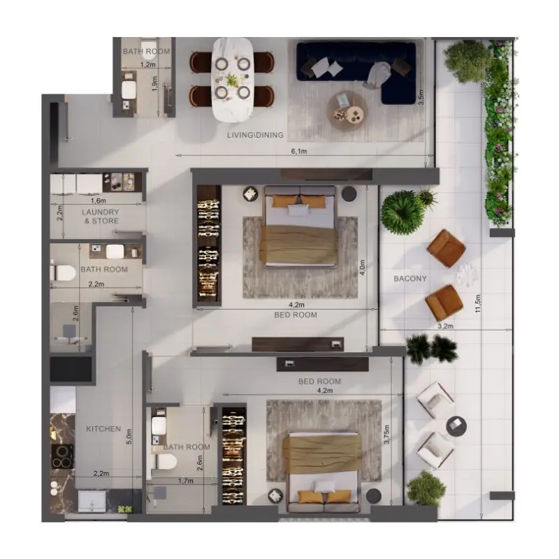 2 bedroom floor plan