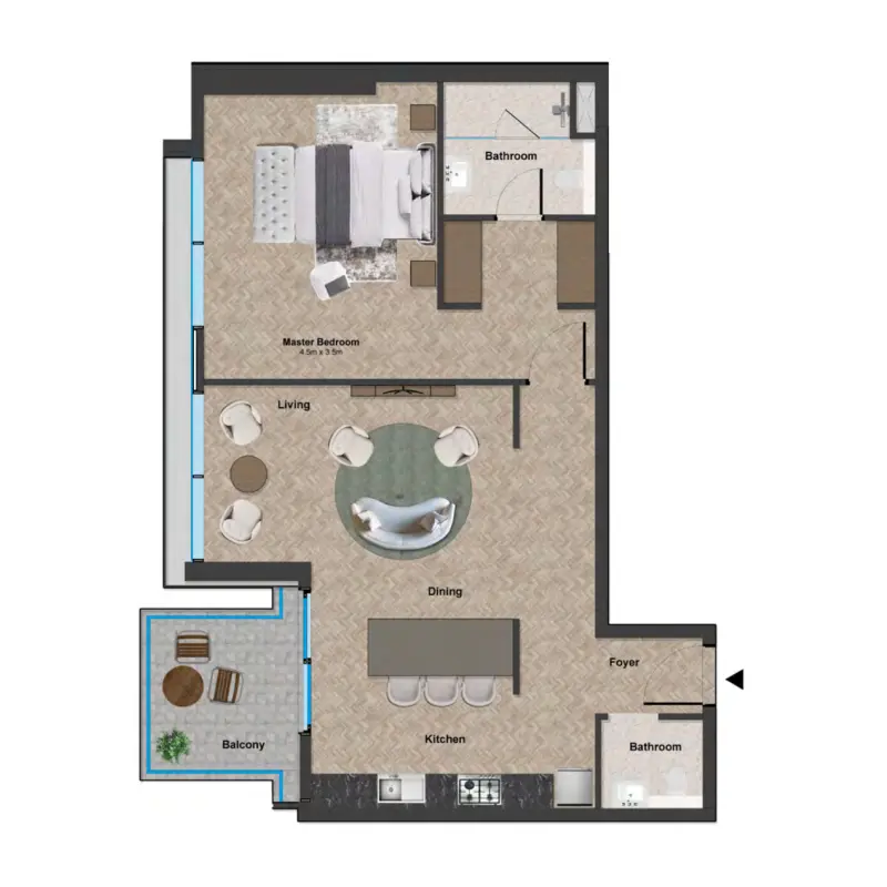 1 bedroom floor plan