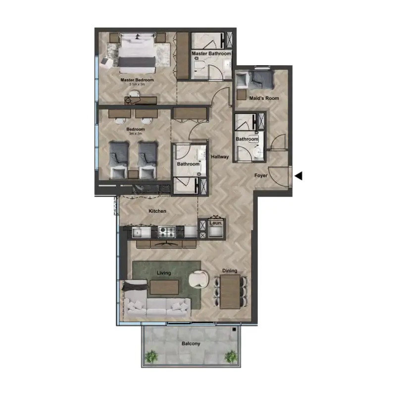 2 bedroom floor plan