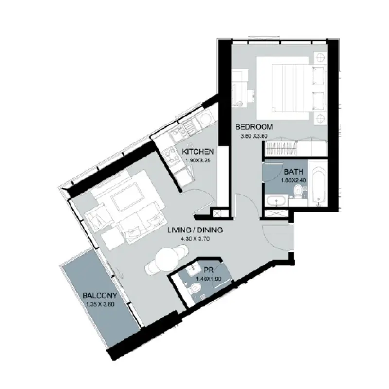 1 bedroom floor plan