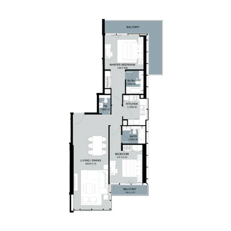 2 bedroom floor plan