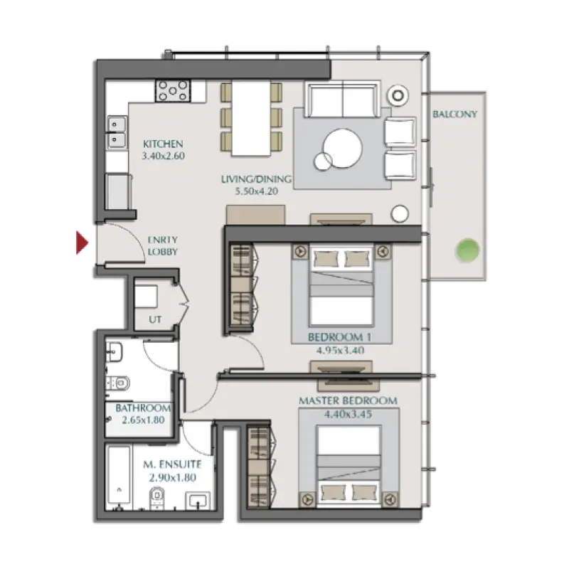 2 bedroom floor plan
