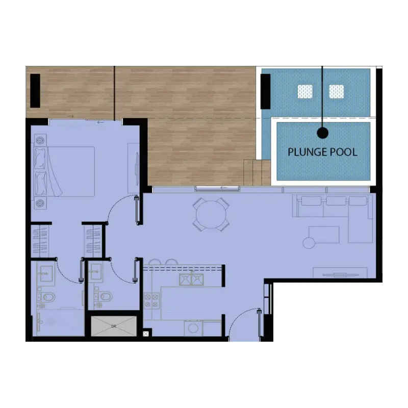 1 bedroom + pool floor plan