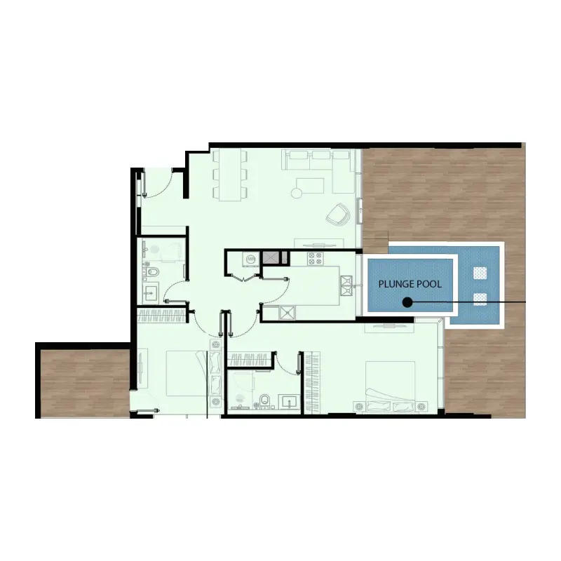 2 bedroom + pool floor plan