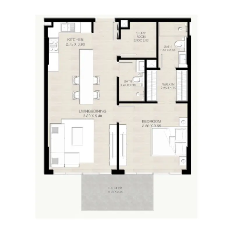 1 bedroom floor plan