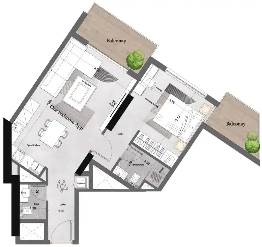 1 Bedroom apartments - Saray Prime Residence floor plan