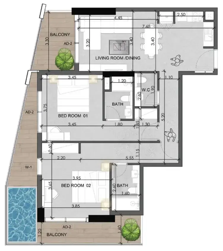 2 Bedrooms apartments - Saray Prime Residence floor plan