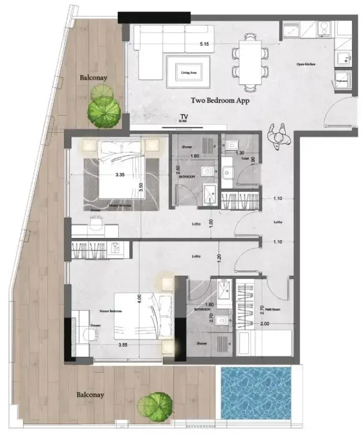 2.5 bedrooms apartments - Saray Prime Residence floor plan