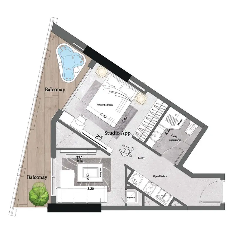 Studio + Pool Apartments -  Saray Prime Residence floor plan