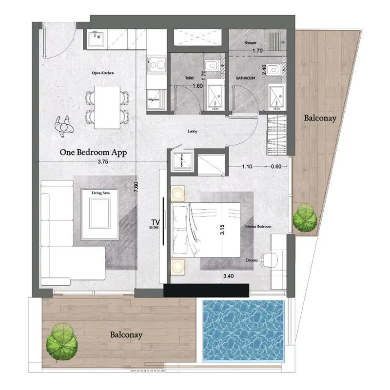 1 bedroom + pool Apartments -  Saray Prime Residence floor plan