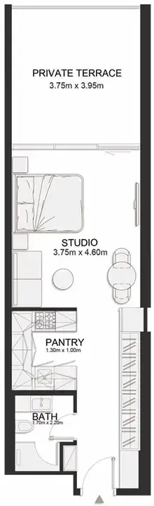 Studio apartments - Ashley Hills floor plan