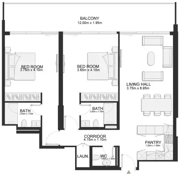 2 Bedrooms apartments - Ashley Hills floor plan