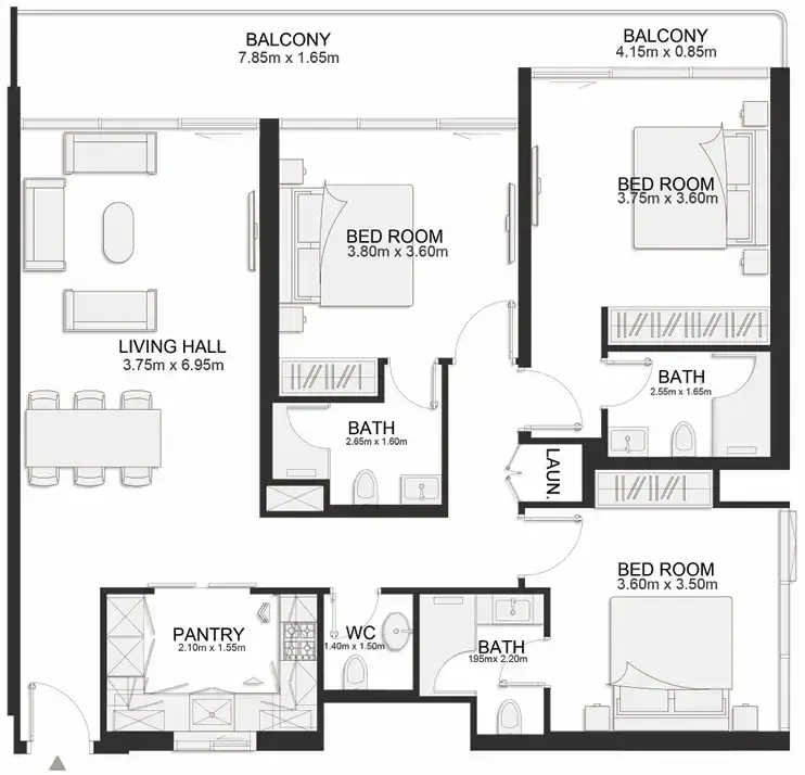3 Bedrooms apartments - Ashley Hills floor plan