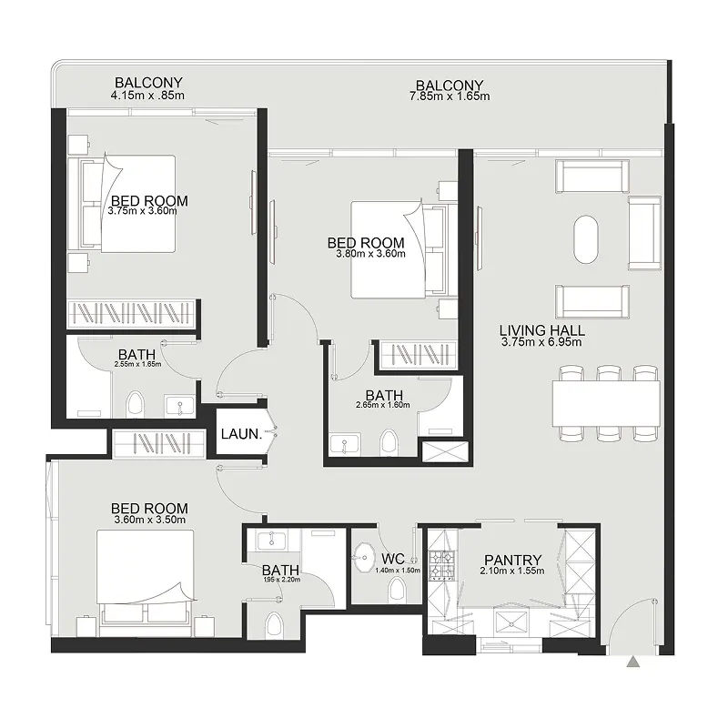 3 bedroom Apartments -  Ashley Hills floor plan