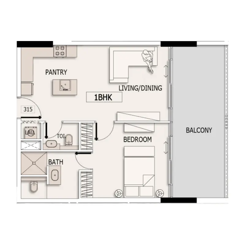 1 bedroom floor plan