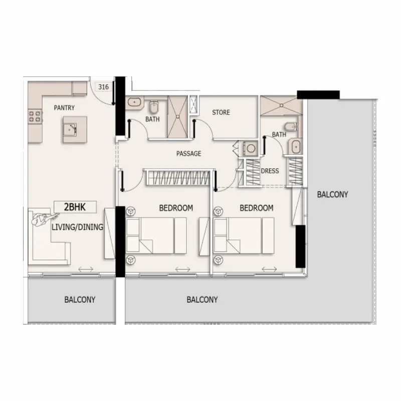2 bedroom floor plan