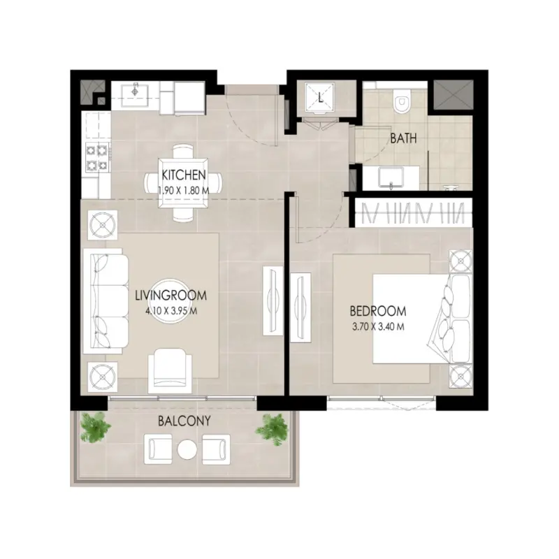 1 bedroom floor plan