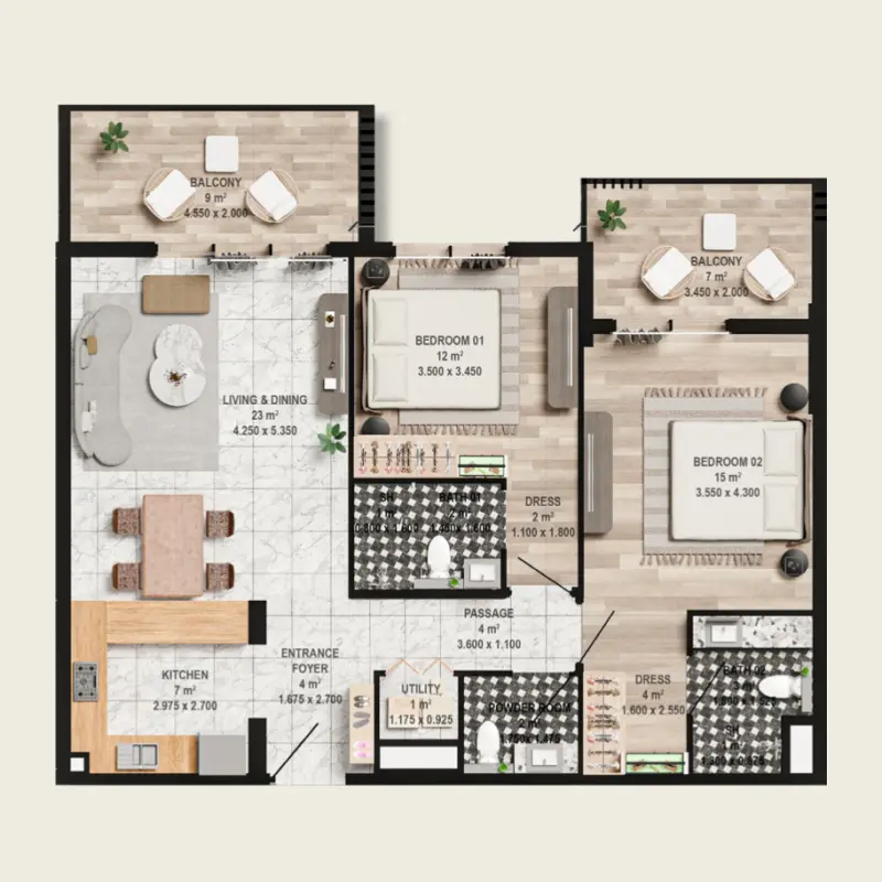 2 bedroom floor plan