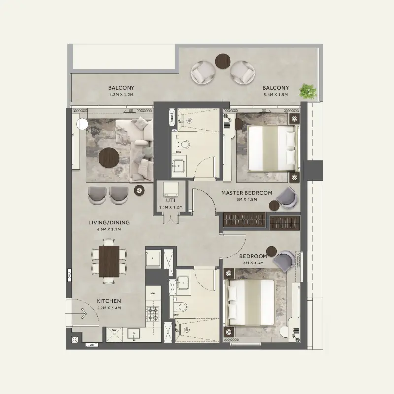 2 bedroom floor plan