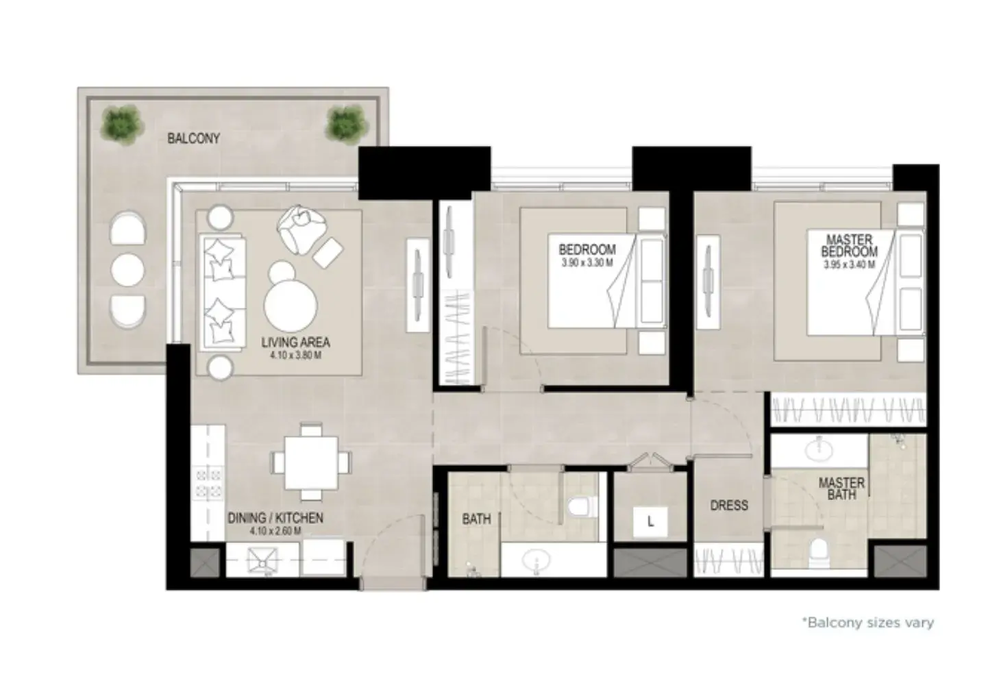 2 Bedrooms apartments - Haya on the Park floor plan