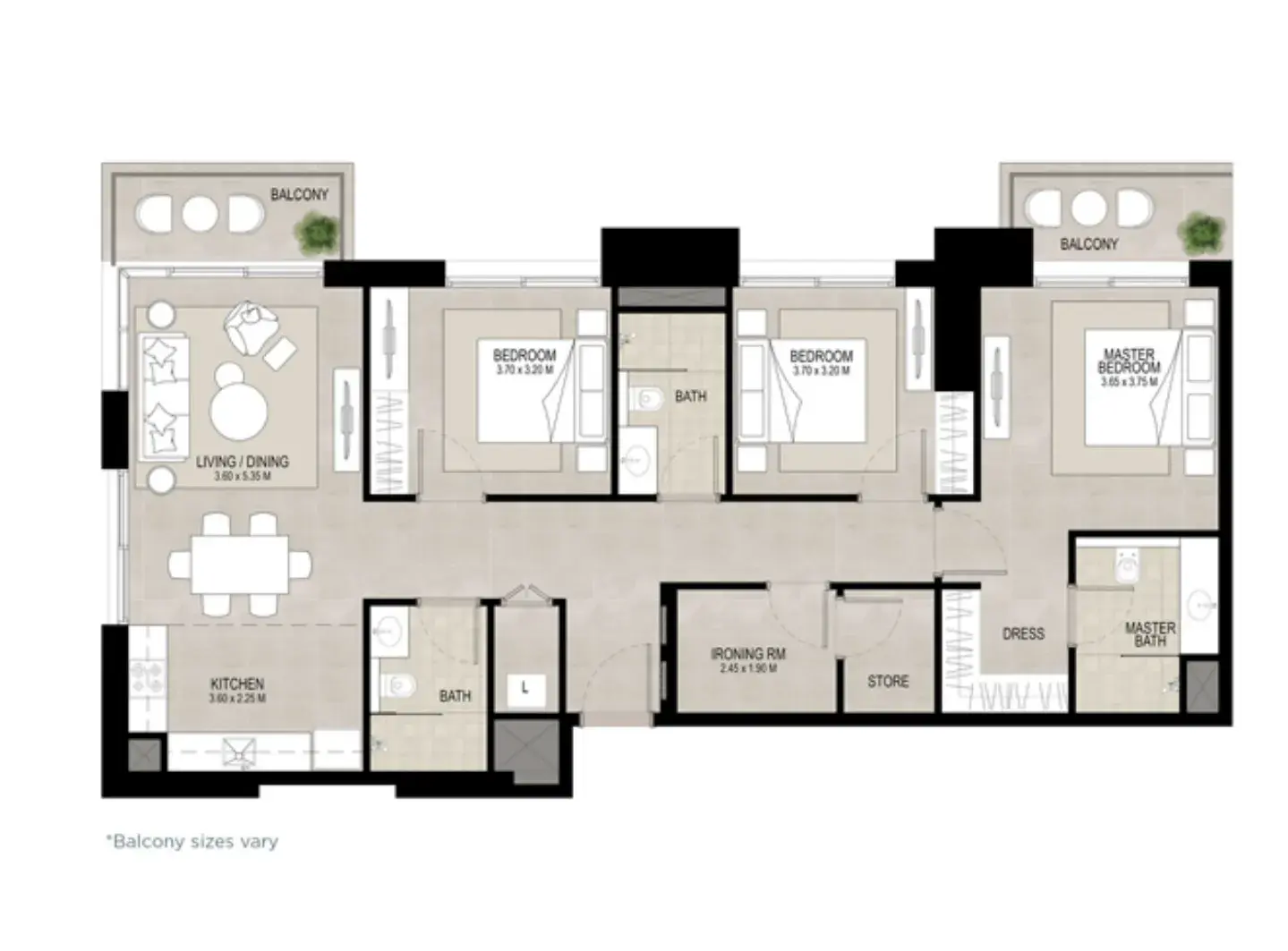3 Bedrooms apartments - Haya on the Park floor plan