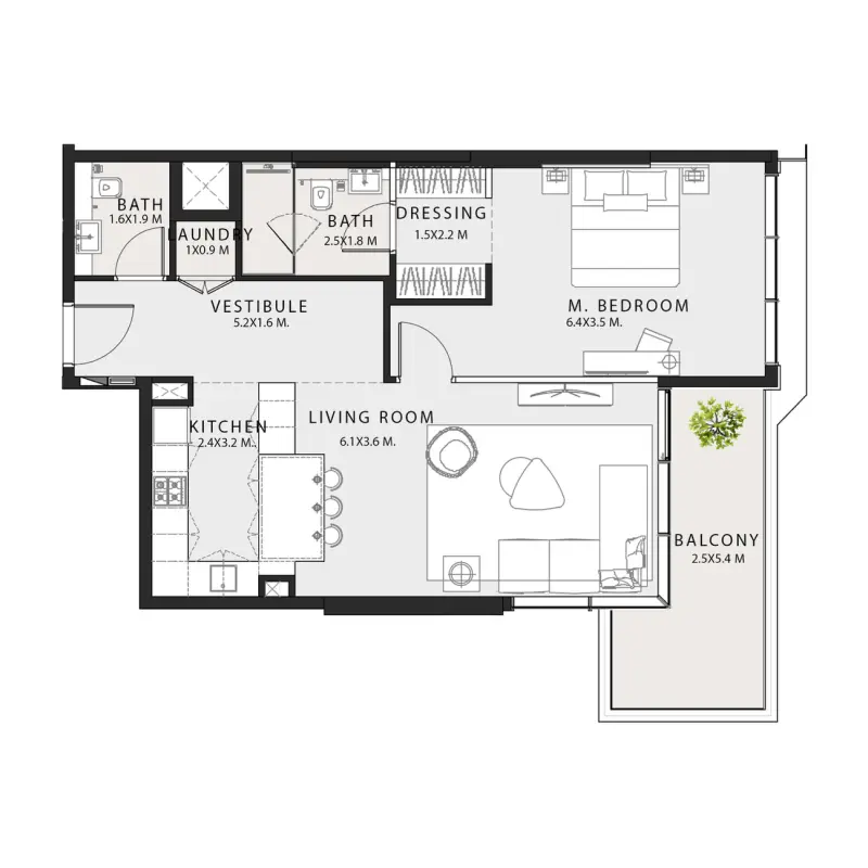1 bedroom floor plan
