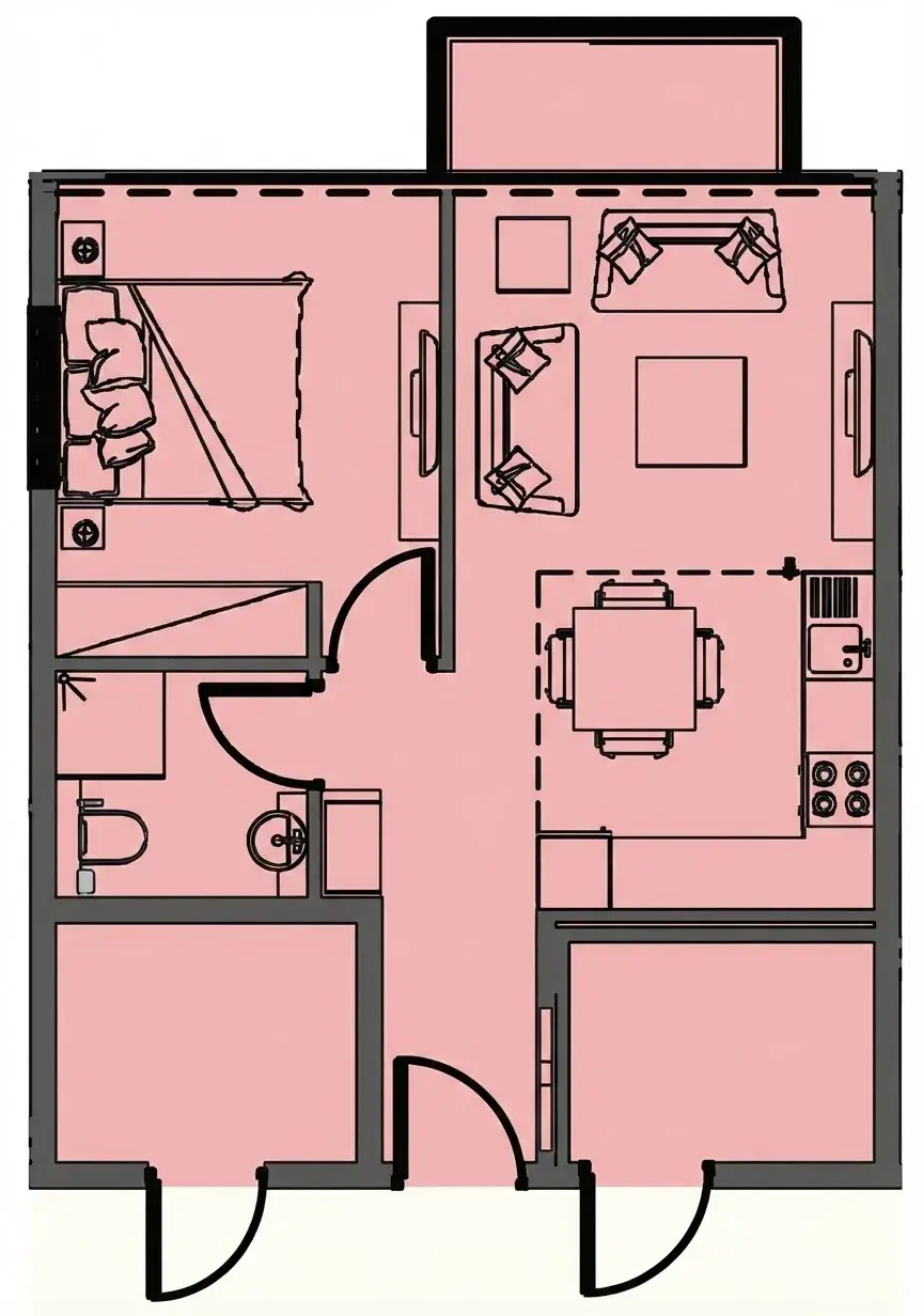 1 Bedroom apartments - Riviera 13 floor plan