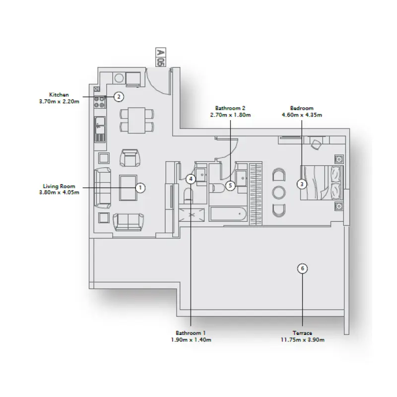 1 bedroom floor plan