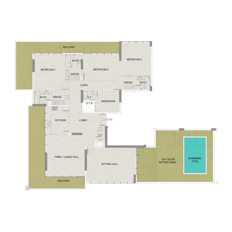 3 bedroom + pool floor plan