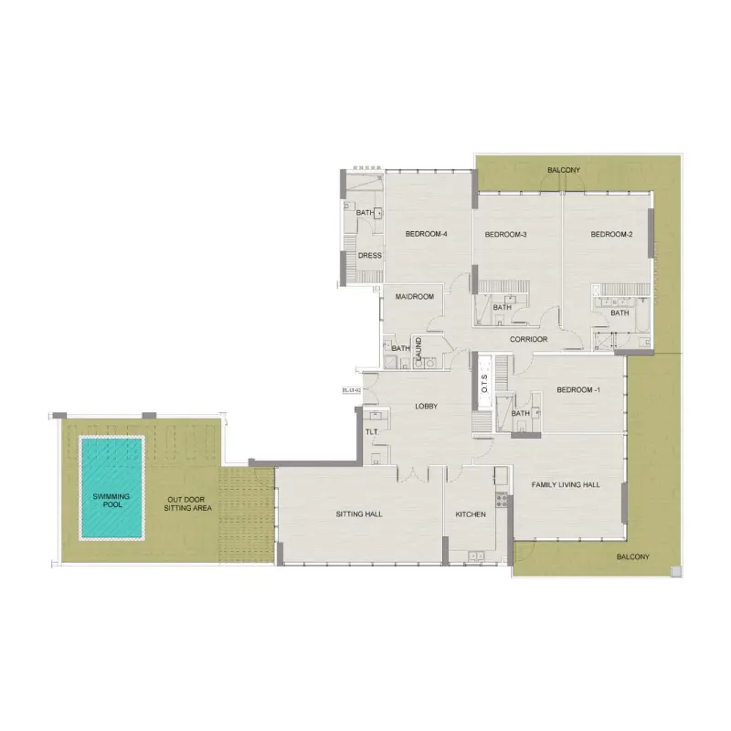 4 bedroom + pool floor plan