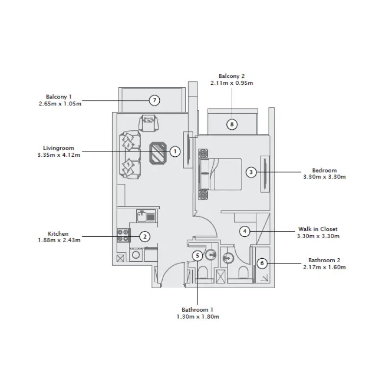 1 bedroom floor plan
