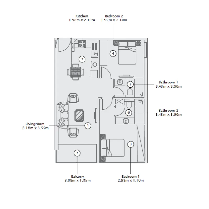 2 bedroom floor plan