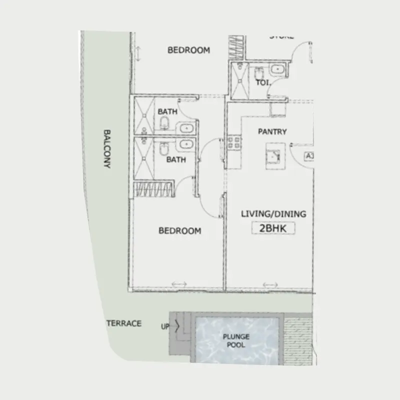 2 bedroom + pool floor plan