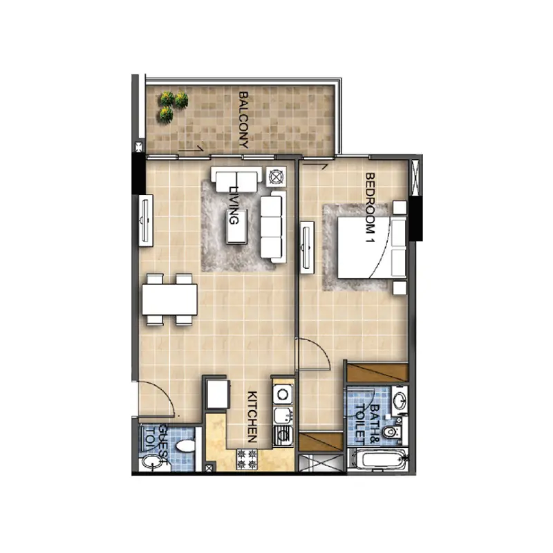 1 bedroom floor plan