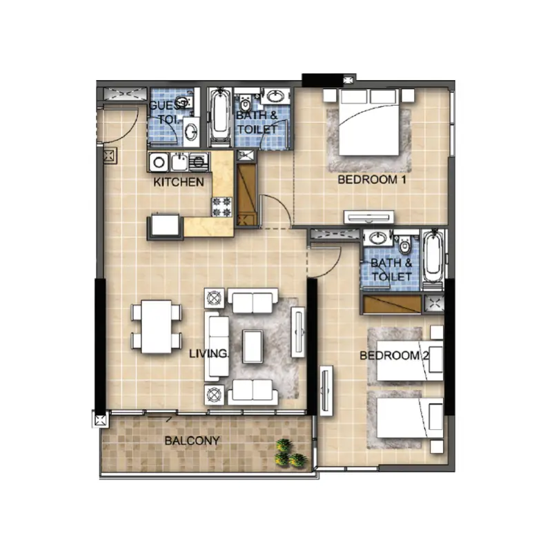 2 bedroom floor plan