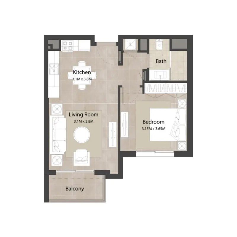 1 bedroom floor plan