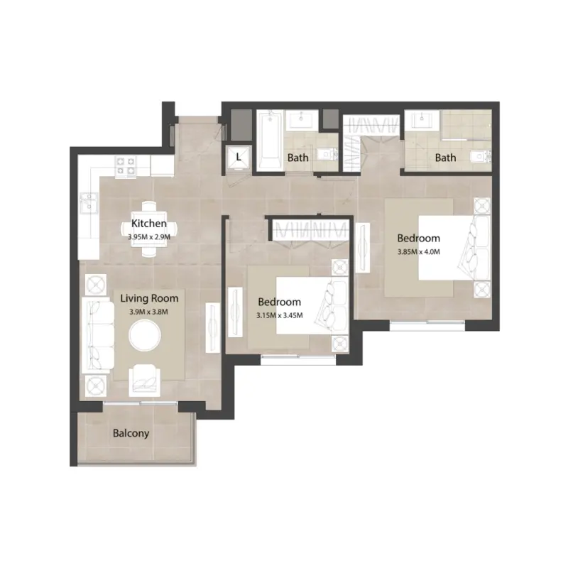 2 bedroom floor plan