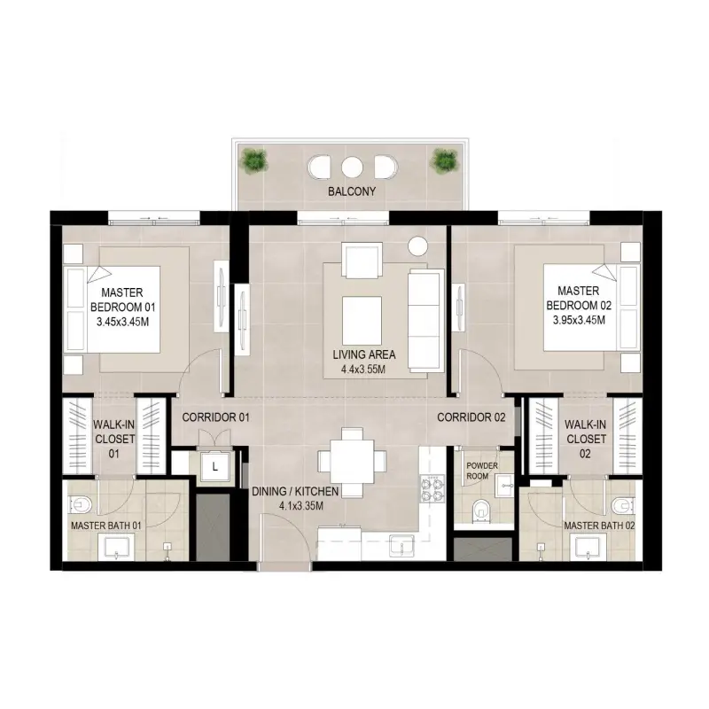 2 bedroom floor plan