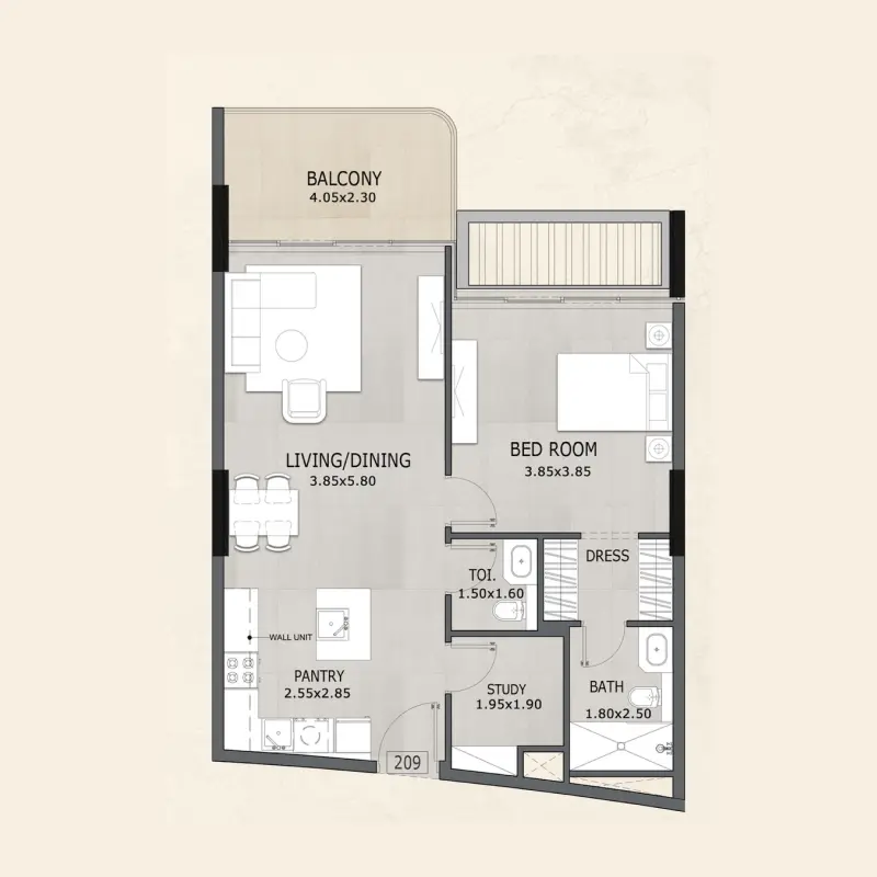 1 bedroom floor plan