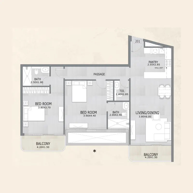 2 bedroom floor plan