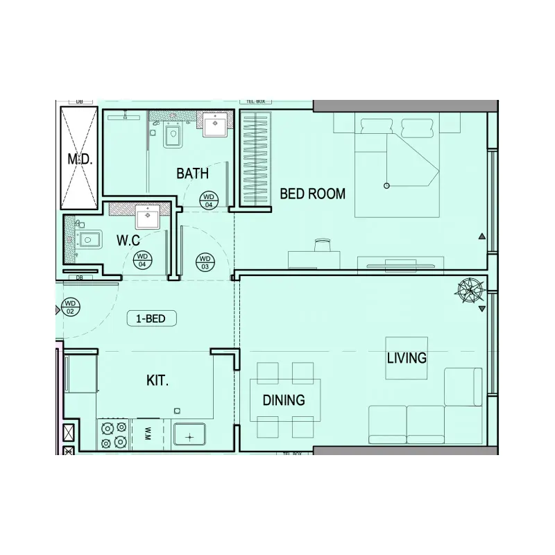 1 bedroom floor plan