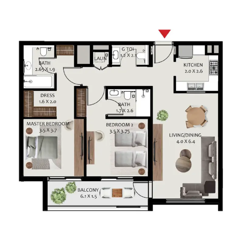 2 bedroom floor plan